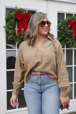 NEW ALLIE ROSE evergreen collared top in beige